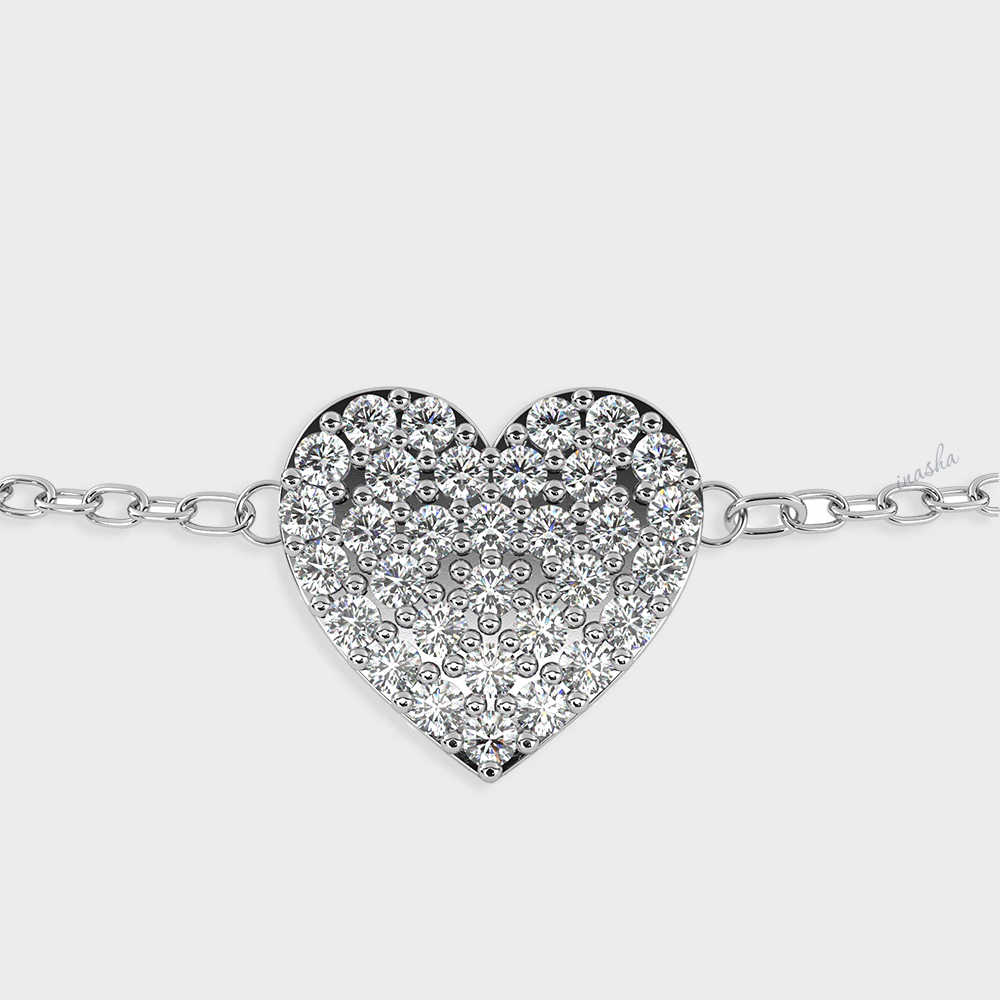 Hallmarked white gold and platinum lab grown diamond heart chain bracelet GLI certified luxury