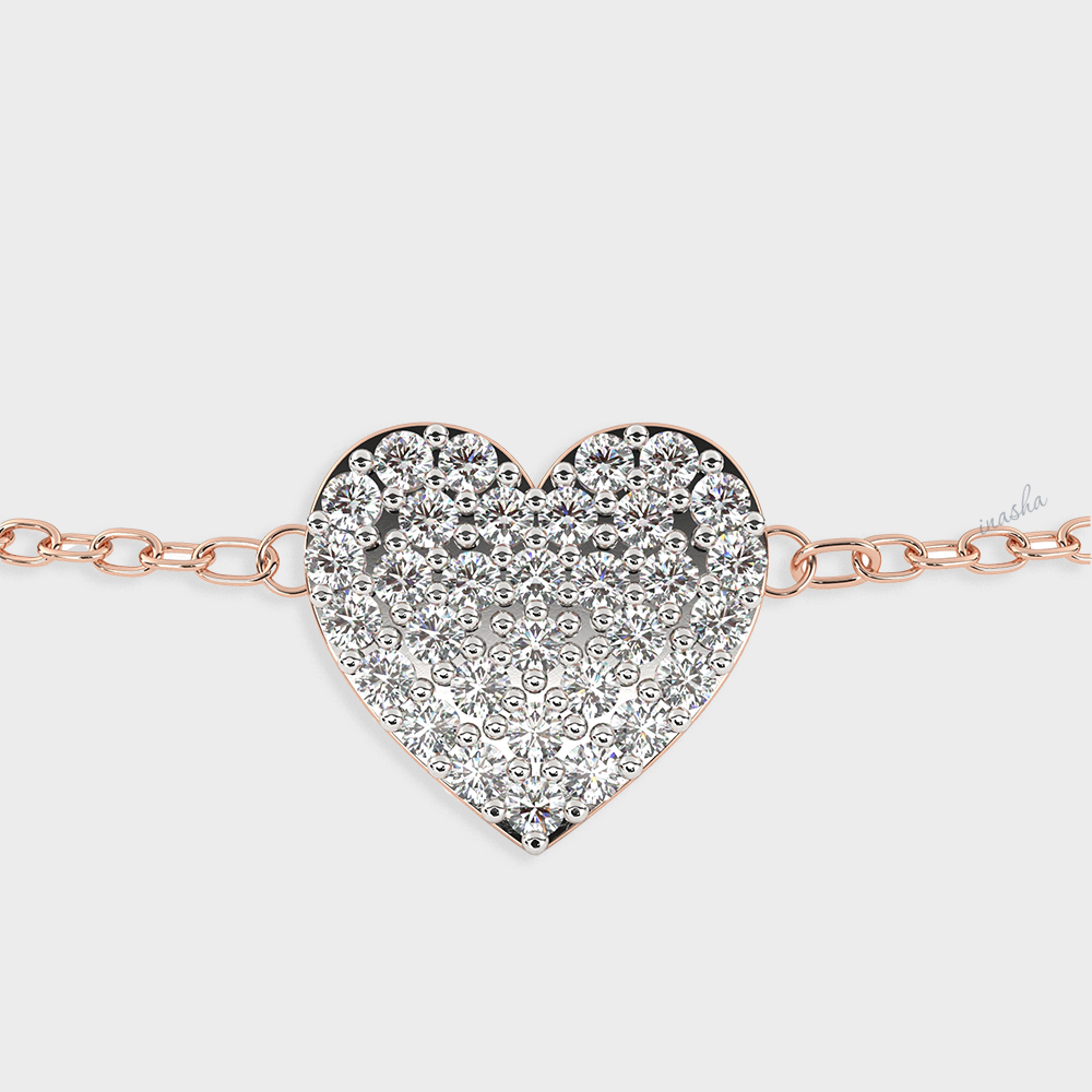 Hallmarked rose gold lab grown diamond heart chain bracelet GLI certified elegant design