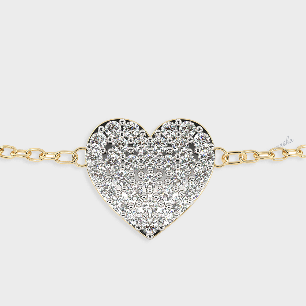 Hallmarked yellow gold lab grown diamond heart chain bracelet GLI certified elegant design