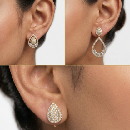 Discover Elegant Lab-Grown Diamond Convertible Earrings Featuring 3.24 Ct Total Weight Certified Round Cut Diamonds (1.62 Carat Each). Crafted In Yellow, Rose, White Gold And Premium 950 Platinum For Ethical Luxury And Brilliant Sparkle.