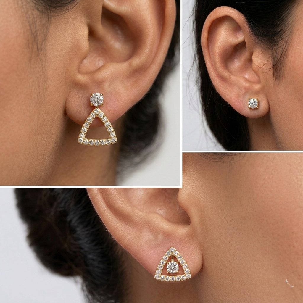 Shop Elegant Lab-Grown Diamond Convertible Earrings Featuring 1.36 Ct Total Weight Certified Round Cut Diamonds (0.68 Carat Each). Crafted In Yellow, Rose, White Gold And Premium 950 Platinum For Ethical Luxury And Brilliant Sparkle.