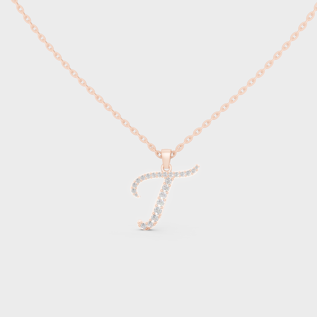 Romantic Rose Gold "T" Alphabet Lab Grown Diamond Pendant and Dainty Cable Chain
