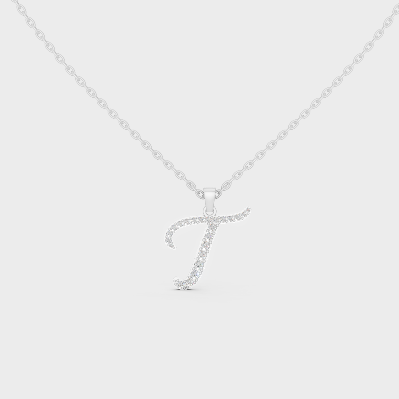 Brilliant "T" Alphabet Lab Grown Diamond Pendant on Shimmering 14K White Gold Chain