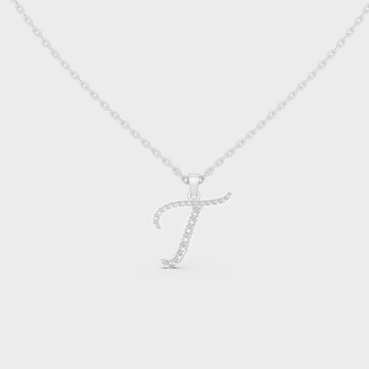 Brilliant "T" Alphabet Lab Grown Diamond Pendant on Shimmering 14K White Gold Chain