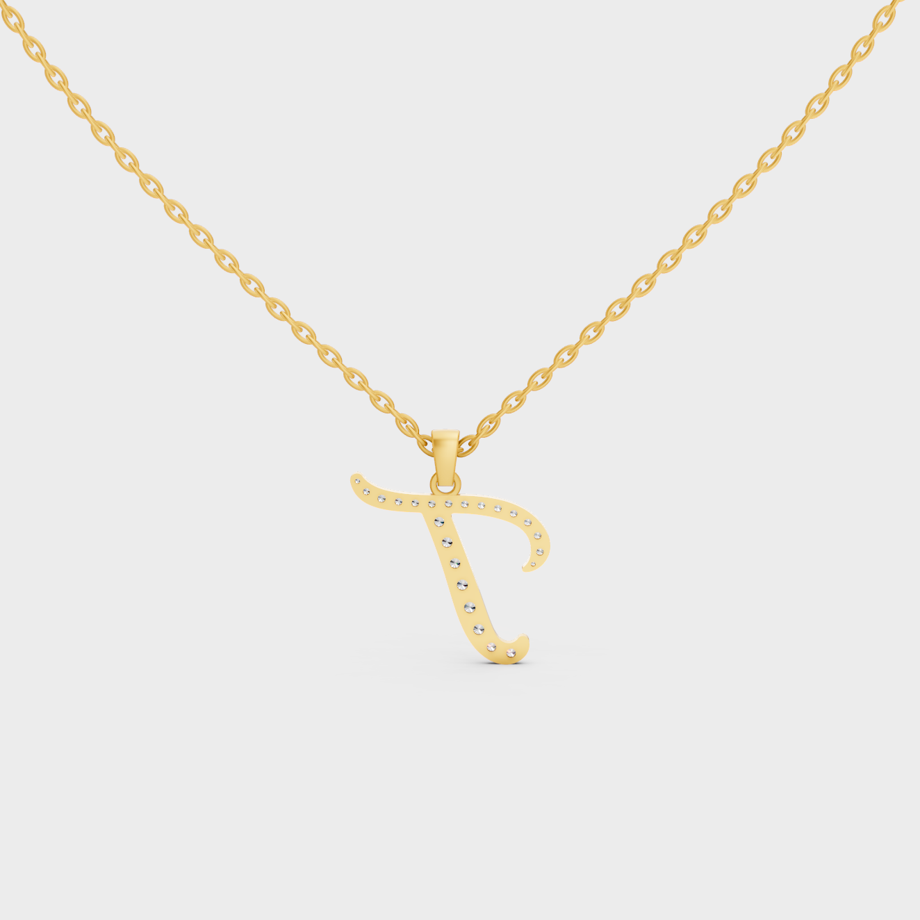 Model Wearing Capital Letter T Lab Created Diamond Necklace in 9K Yellow Gold