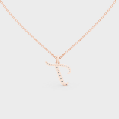Side Angle of Personalized Alphabet T Lab Diamond Charm on 18K Rose Gold Chain