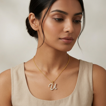"U" Alphabet Lab Grown Diamond Pendant with Chain