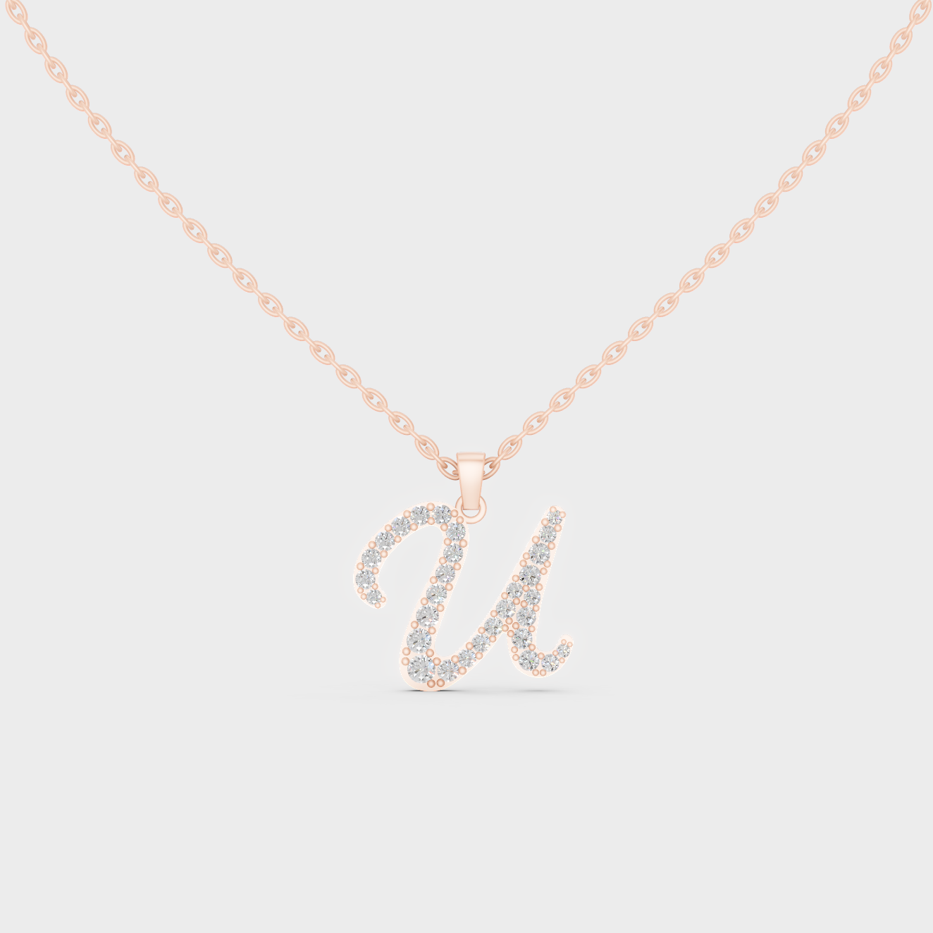 Romantic Rose Gold "U" Alphabet Lab Grown Diamond Pendant and Dainty Cable Chain