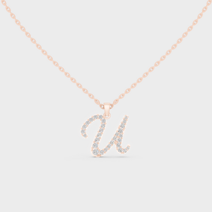 Romantic Rose Gold "U" Alphabet Lab Grown Diamond Pendant and Dainty Cable Chain
