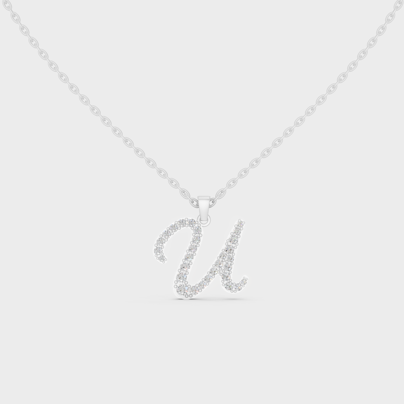 Brilliant "U" Alphabet Lab Grown Diamond Pendant on Shimmering 14K White Gold Chain