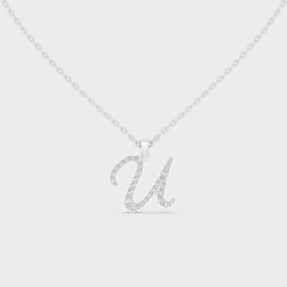 Brilliant "U" Alphabet Lab Grown Diamond Pendant on Shimmering 14K White Gold Chain