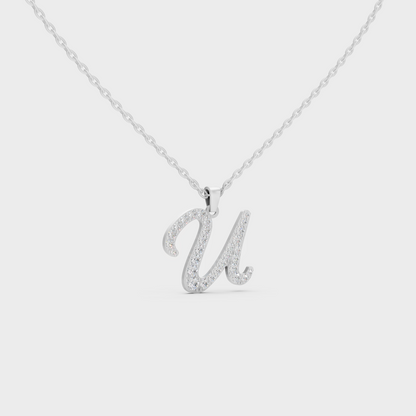 Micro Pave Letter U Initial Necklace Shining with Premium 18K White Gold Chain Set