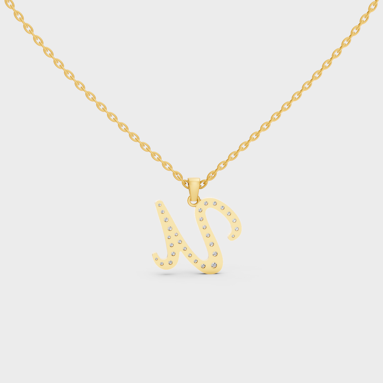 Model Wearing Capital Letter U Lab Created Diamond Necklace in 9K Yellow Gold
