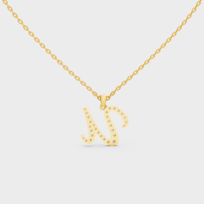Model Wearing Capital Letter U Lab Created Diamond Necklace in 9K Yellow Gold