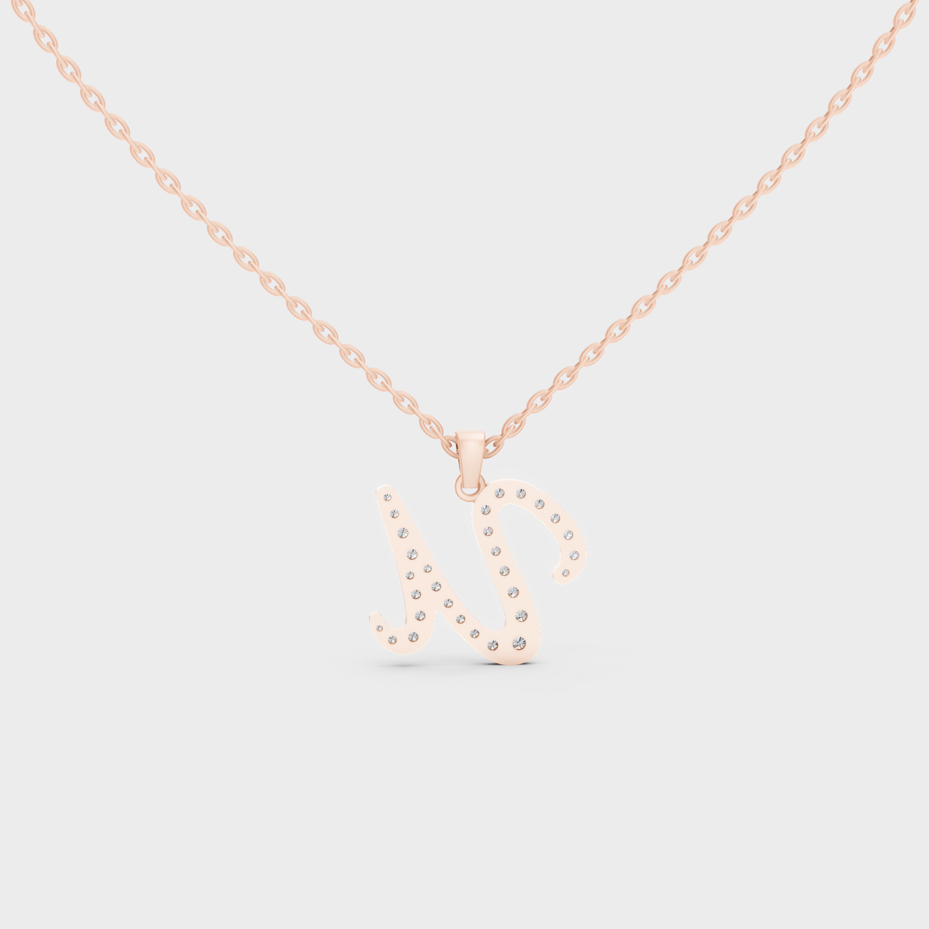 Side Angle of Personalized Alphabet U Lab Diamond Charm on 18K Rose Gold Chain