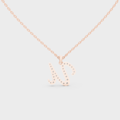 Side Angle of Personalized Alphabet U Lab Diamond Charm on 18K Rose Gold Chain