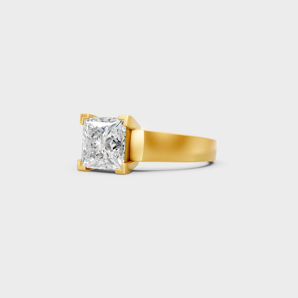 Certified 2 Carat Princess-Cut Lab-Grown Diamond Solitaire Ring in 18K Yellow Gold.