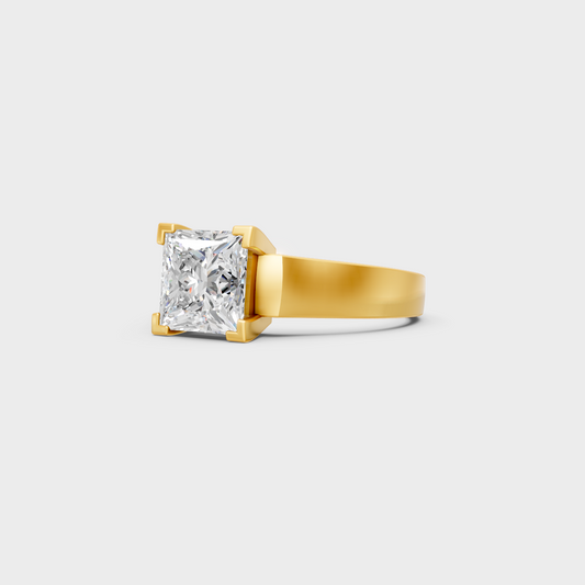 Certified 2 Carat Princess-Cut Lab-Grown Diamond Solitaire Ring in 18K Yellow Gold.