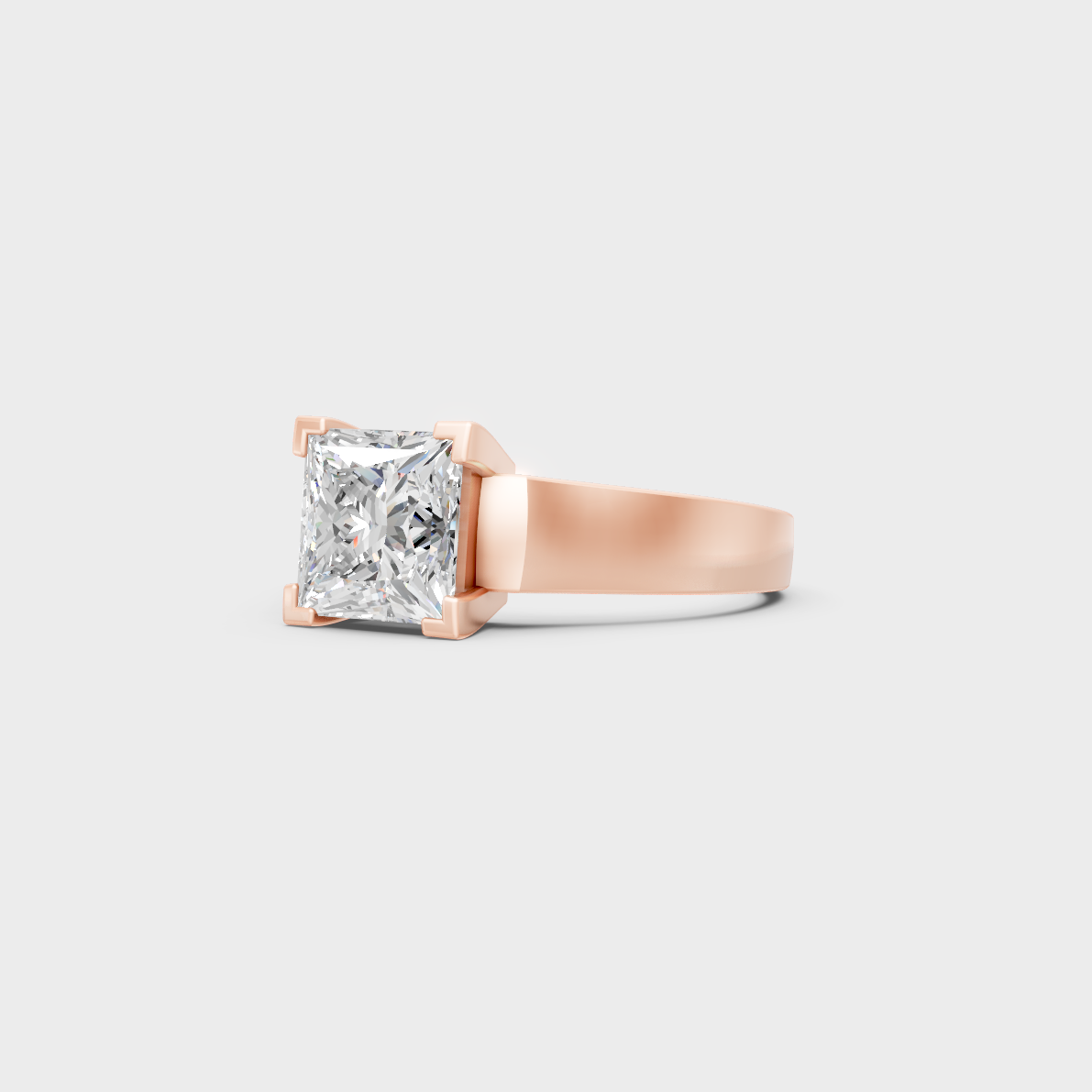 Distinctive 2 Carat Princess-Cut Lab-Grown Diamond Solitaire Ring in 18K Rose Gold.