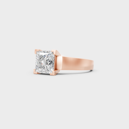 Distinctive 2 Carat Princess-Cut Lab-Grown Diamond Solitaire Ring in 18K Rose Gold.