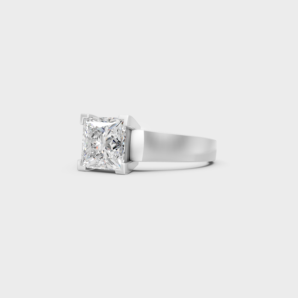 Macro View of 2 Ct Princess Lab-Grown Diamond Solitaire Ring with brilliant finish in 18K White Gold.