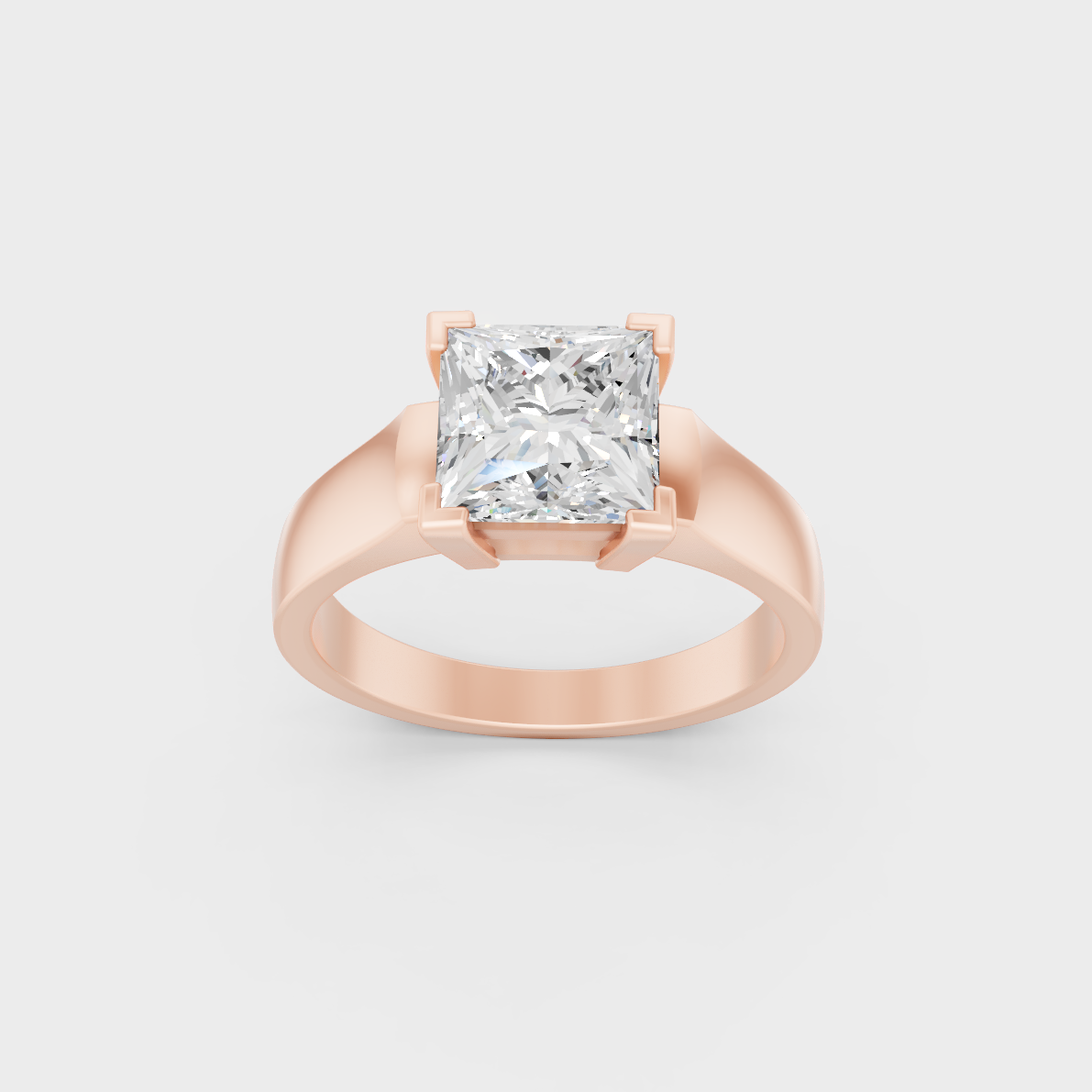 Exquisite 2 Ct Princess Lab-Grown Diamond Engagement Ring, polished 14K Rose Gold finish.