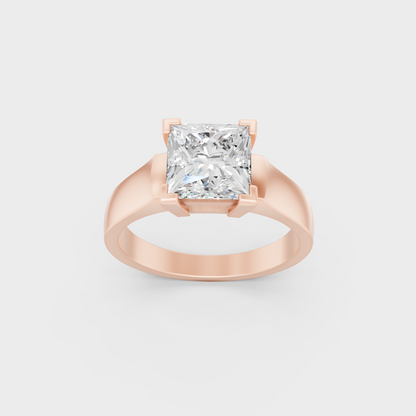 Exquisite 2 Ct Princess Lab-Grown Diamond Engagement Ring, polished 14K Rose Gold finish.