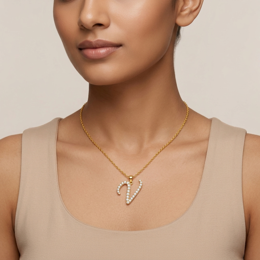 Shop our custom "V" Alphabet Lab Grown Diamond Pendant with Chain. Available in 9K, 14K, 18K Yellow, White, Rose Gold & 950 Platinum. Ethical luxury worldwide.