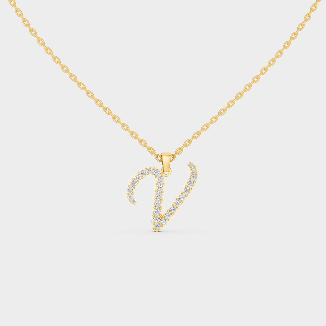 "V" Alphabet Lab Grown Diamond Pendant with Chain