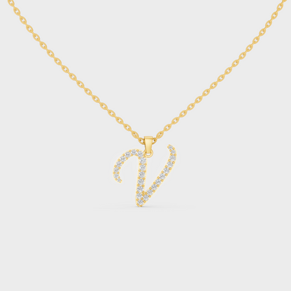 "V" Alphabet Lab Grown Diamond Pendant with Chain
