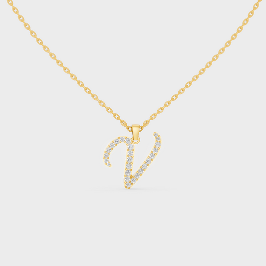 "V" Alphabet Lab Grown Diamond Pendant with Chain