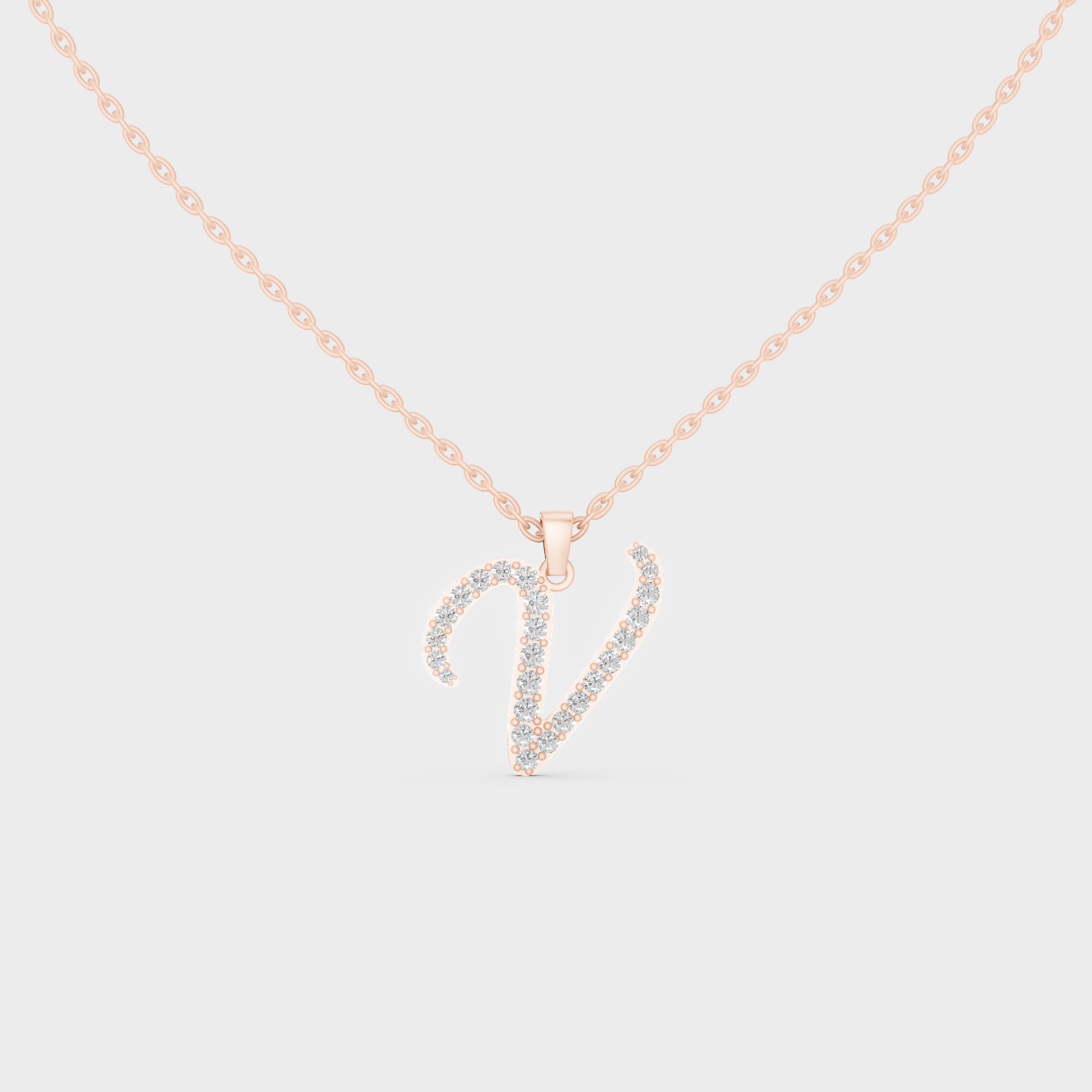 "V" Alphabet Lab Grown Diamond Pendant with Chain