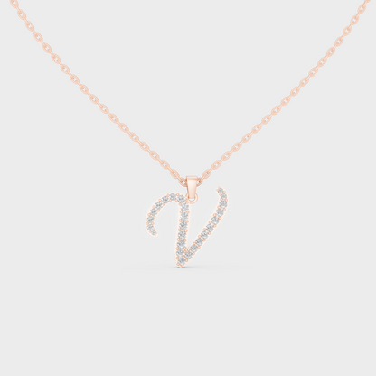 "V" Alphabet Lab Grown Diamond Pendant with Chain