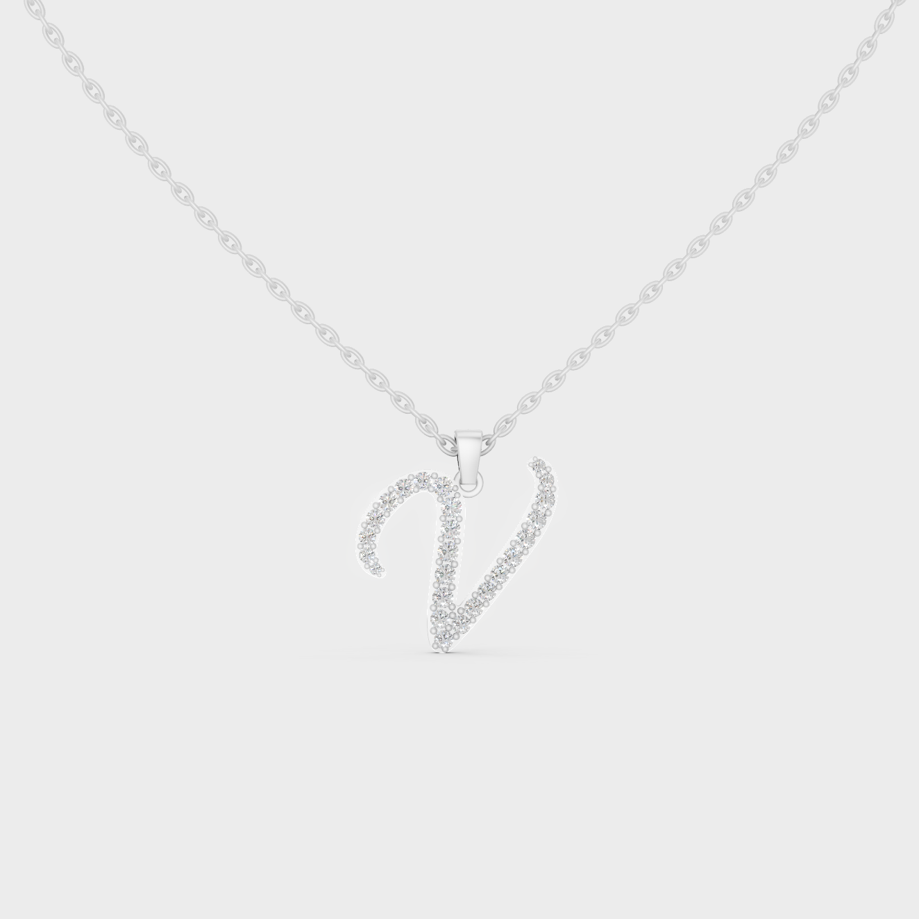 "V" Alphabet Lab Grown Diamond Pendant with Chain
