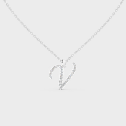 "V" Alphabet Lab Grown Diamond Pendant with Chain