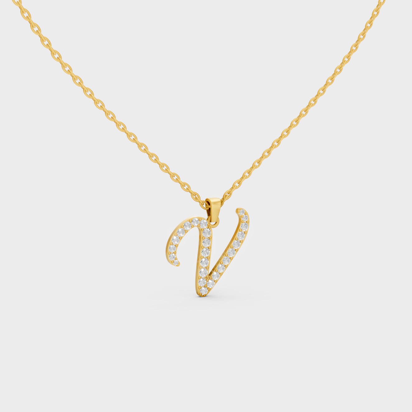 "V" Alphabet Lab Grown Diamond Pendant with Chain
