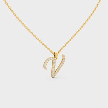 "V" Alphabet Lab Grown Diamond Pendant with Chain