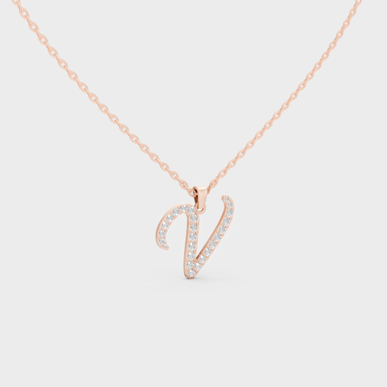 "V" Alphabet Lab Grown Diamond Pendant with Chain