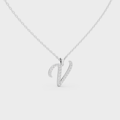 "V" Alphabet Lab Grown Diamond Pendant with Chain