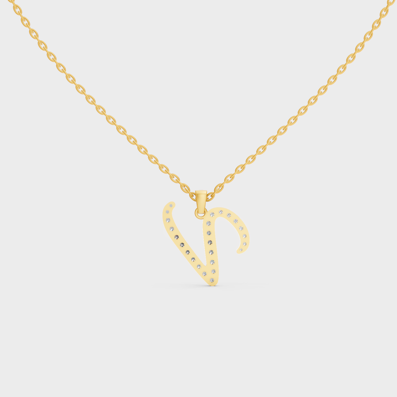 "V" Alphabet Lab Grown Diamond Pendant with Chain