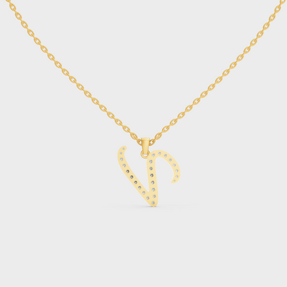 "V" Alphabet Lab Grown Diamond Pendant with Chain