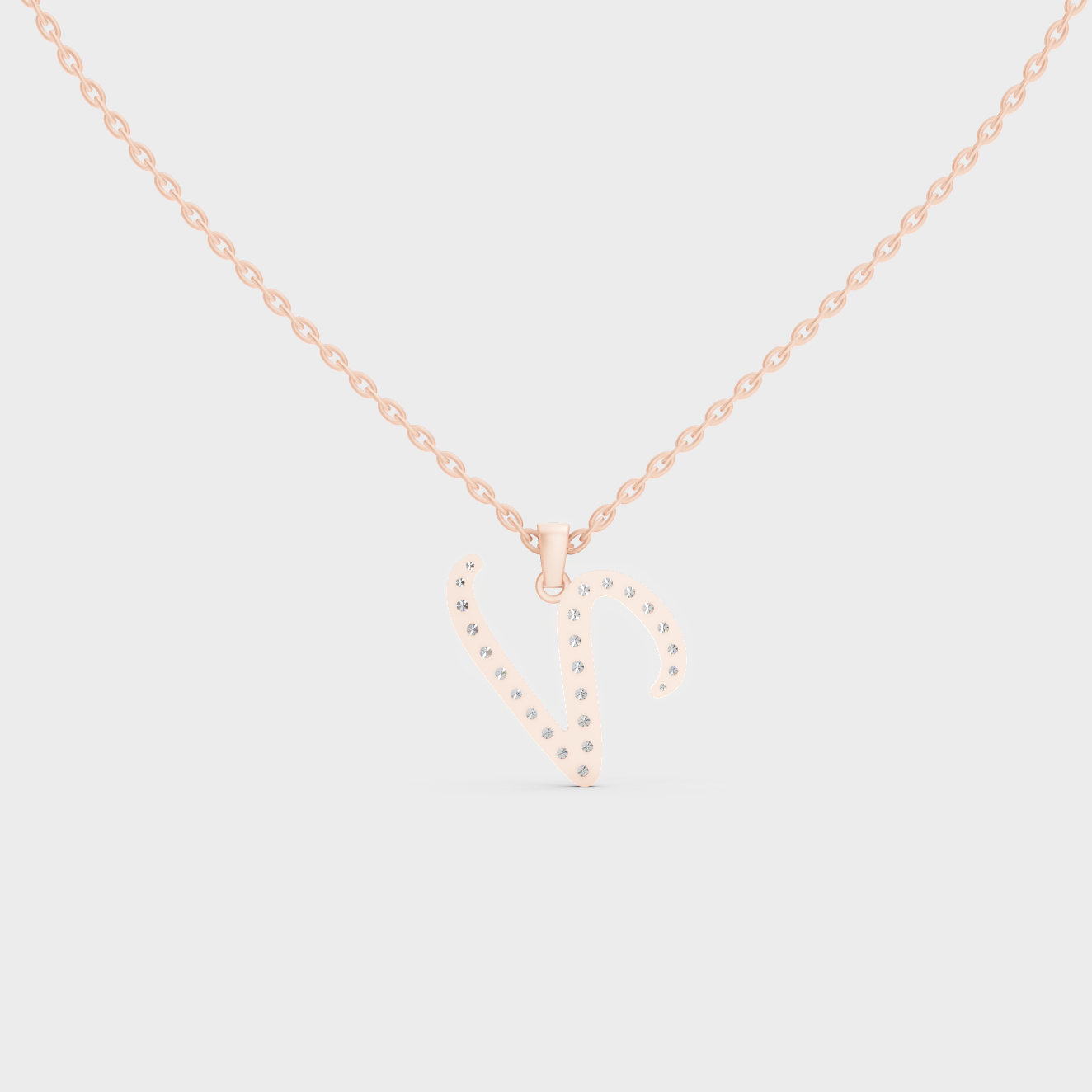 "V" Alphabet Lab Grown Diamond Pendant with Chain
