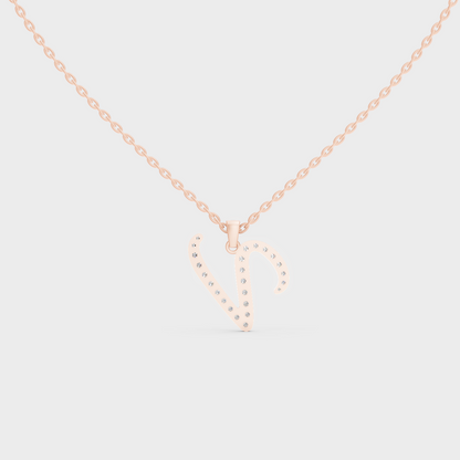 "V" Alphabet Lab Grown Diamond Pendant with Chain