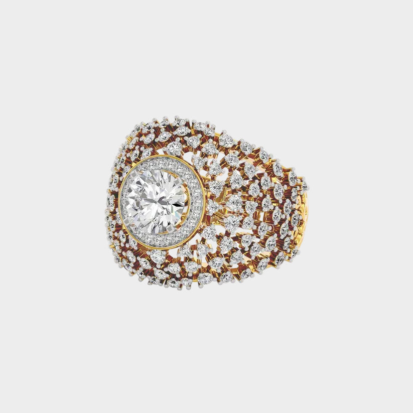 yellow gold round diamond cocktail ring for a luxurious and ethical statement