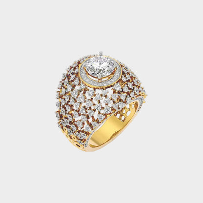 Hallmarked yellow gold cocktail ring with brilliant ethical diamonds.