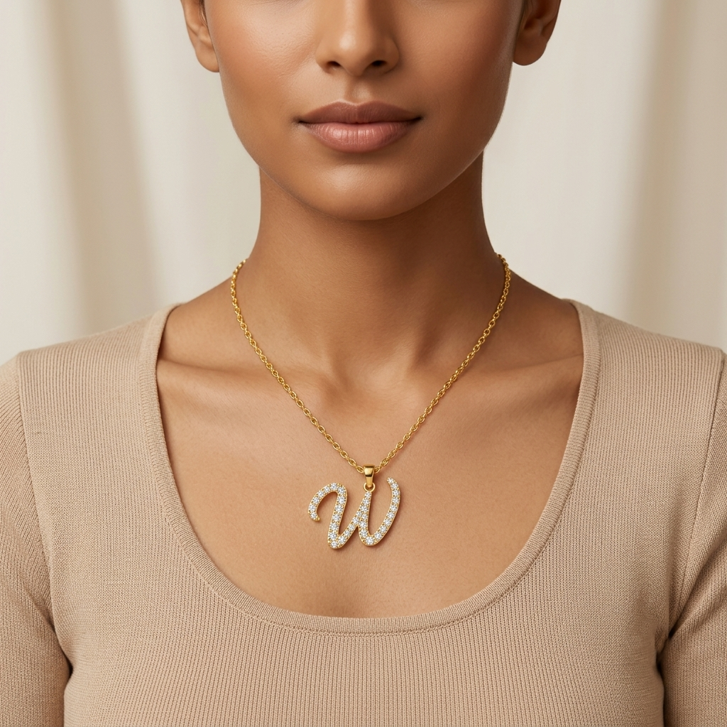 Shop our custom "W" Alphabet Lab Grown Diamond Pendant with Chain. Available in 9K, 14K, 18K Yellow, White, Rose Gold & 950 Platinum. Ethical luxury worldwide.