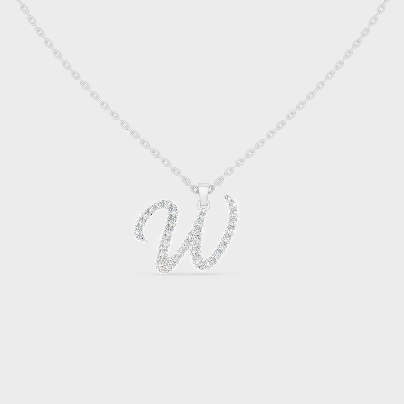 Brilliant "W" Alphabet Lab Grown Diamond Pendant on Shimmering 14K White Gold Chain