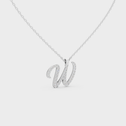 Micro Pave Letter W Initial Necklace Shining with Premium 18K White Gold Chain Set