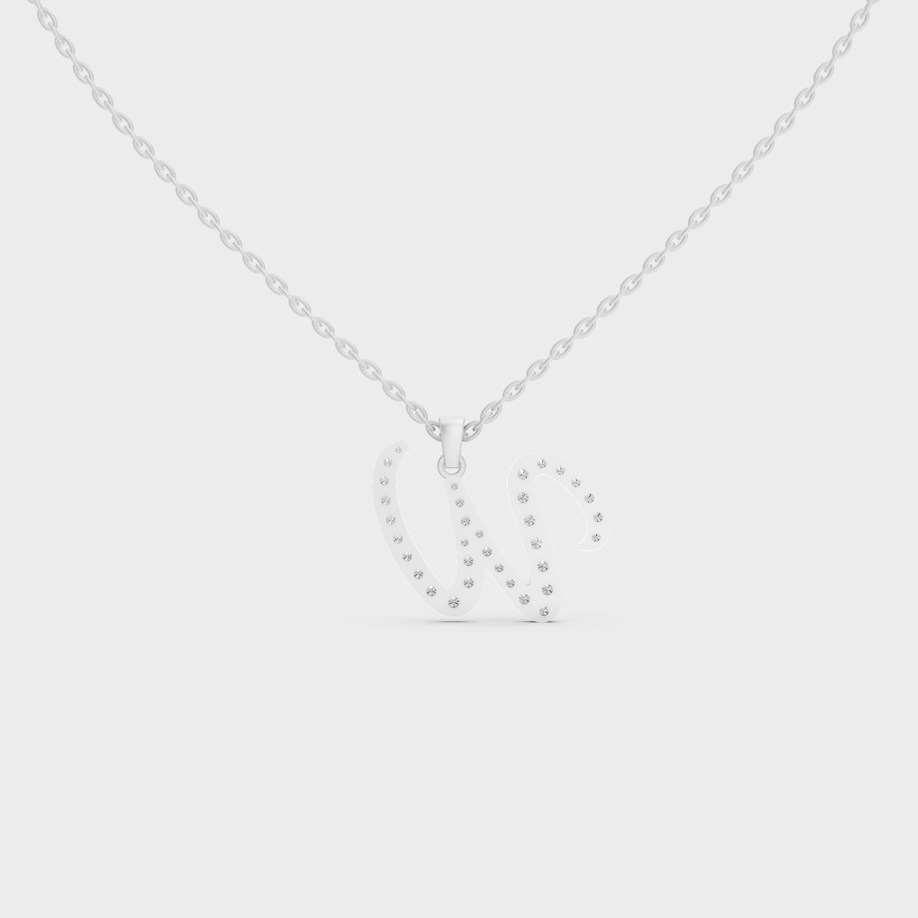 Hypoallergenic 950 Platinum "W" Alphabet Lab Grown Diamond Pendant with Matching Chain