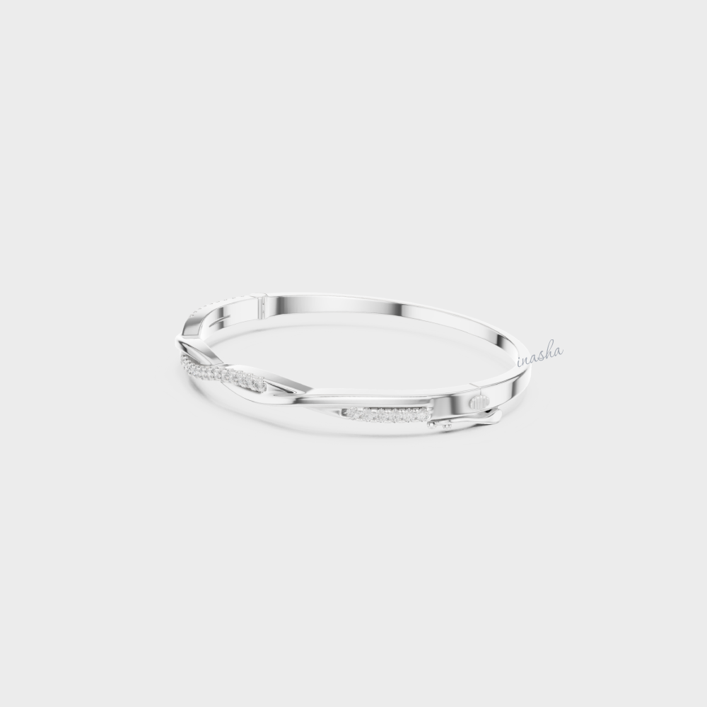 Lab-Grown Round Cut Diamond Kada Bracelet in White Gold